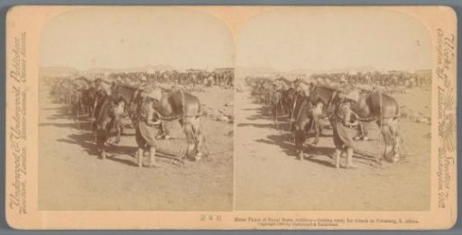 Staged scene of British soldiers preparing for battle in South Africa