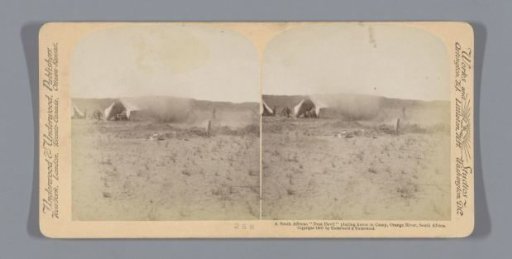 Whirlwind causing chaos in a British army camp near the Orange River, South Africa