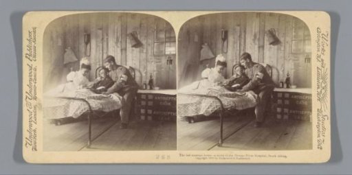 Wounded soldier writing his last letter home from the Orange River Hospital, South Africa