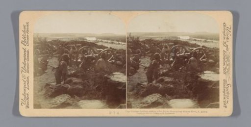 British artillery shelling the Boers at the Modder River, South Africa