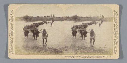 British army supplies being brought across the Modder River, South Africa