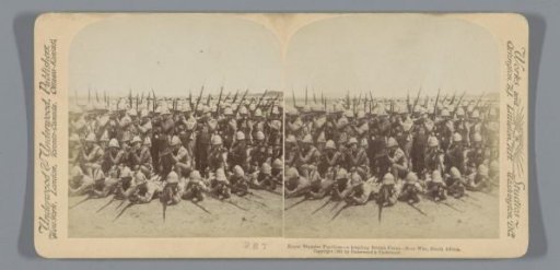 Royal Munster Fusiliers posing in attack position, South Africa