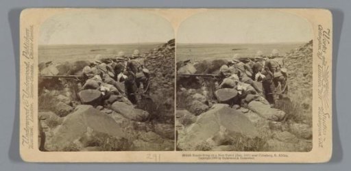 British scouts taking a Boer patrol under fire in Colesberg, 10 January 1900