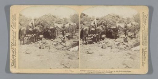 Two Britons examining a Boer hiding place in Klipdrift, South Africa