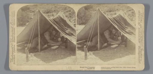 Telegraphist dispatching a message of the British victory at Klipdrift from a tent, 12 February