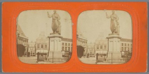 View of the statue of Laurens Janszoon Coster on the Grote Markt in Haarlem
