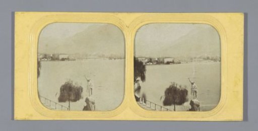 View of Lake Lugano and the statue of William Tell