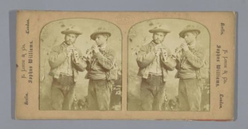 Two men playing wind instruments