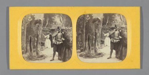 Scene from Faust: two strolling couples in a wood