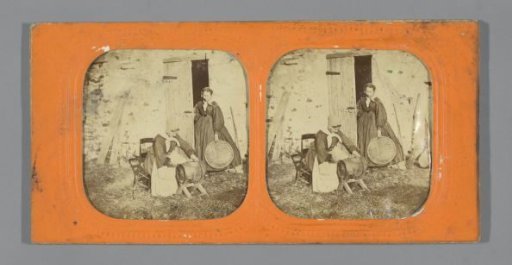 Two women with a barrel