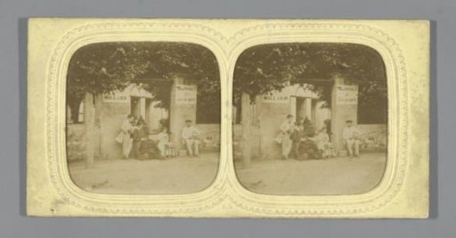 People in front of a café in France