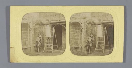 Two boys working in a garden
