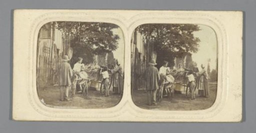 Group of people around a horse and cart