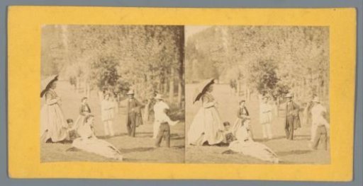 Company on a grassy field in a forest