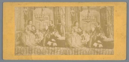 Two seated women with children