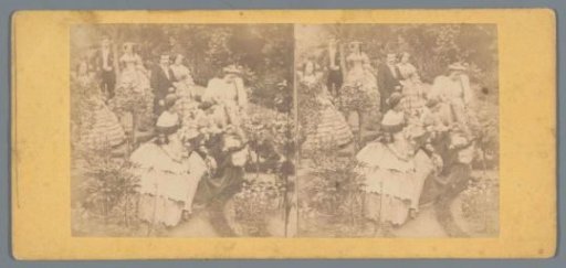 Walking couples and flower girls around a man lying on a bench in a garden