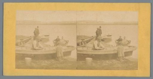 People and children by rowing boats