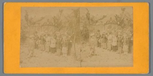 Staging of dolls in a set, representing a platoon of soldiers in position