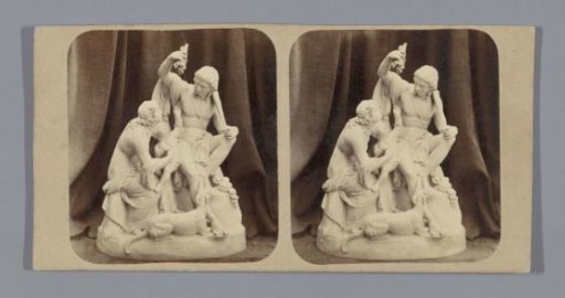 Sculpture The Golden Age, representing a seated man and woman with a child and a dog