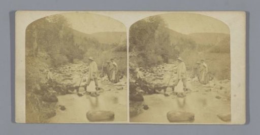 View of a river with figures crossing