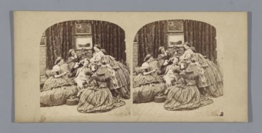 Seated man being attended to by five women
