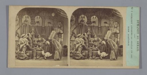 Theatrical tableau of a soldier (Dumanet) teaching a sultan a game