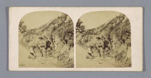 Three stone cutters on a country road
