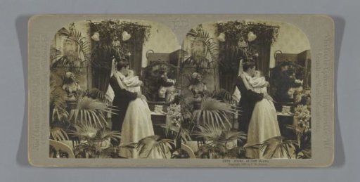 Couple embracing in a room with plants