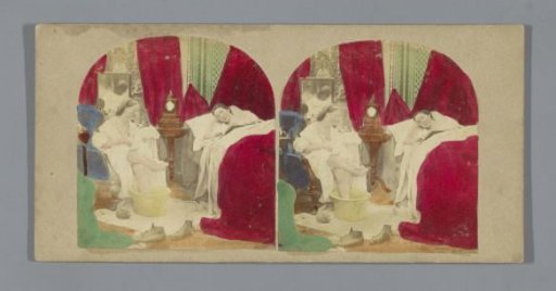 Scene with a woman washing beside a woman in bed
