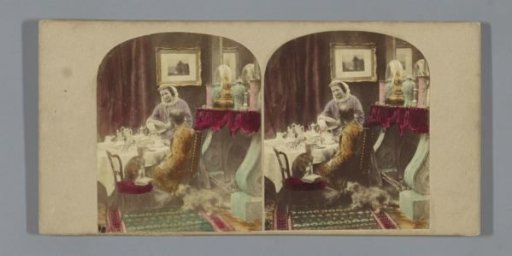 Domestic scene around a dining table