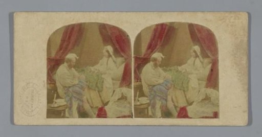 Morning scene with a woman in bed, a man feeding a baby