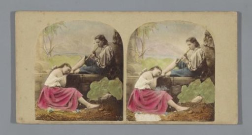 Young woman listening to a man playing a flute