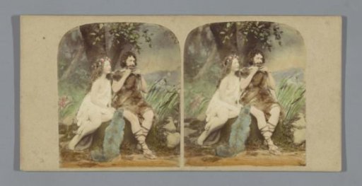 A woman listening to a man with a pan flute