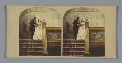 Bride and groom in a staircase