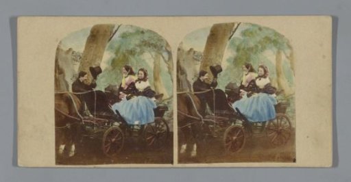 A man and two women in an open carriage