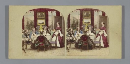 Family around Dining Table, Woman Serving