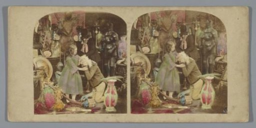 Scene with Nell and her grandfather from the book The Old Curiosity Shop by Charles Dickens, published in 1841