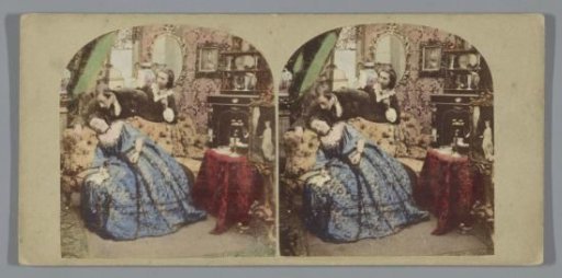 Scene in a living room with possibly a stereoscope on the table