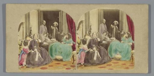 Company in the parlour with a harp in the background left