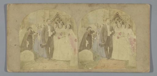 Bride and groom on a cemetery