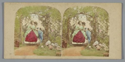 Two Young Women Reading a Letter in a Gazebo