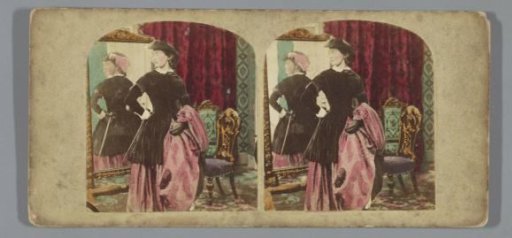 Woman in Rich Costume Standing Before a Mirror