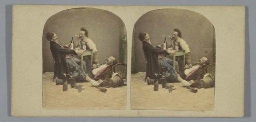 Three drunk men around a table