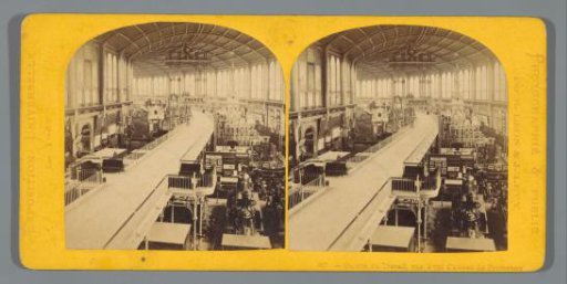 View of the promenade through the Machine Hall at the World Exhibition of 1867