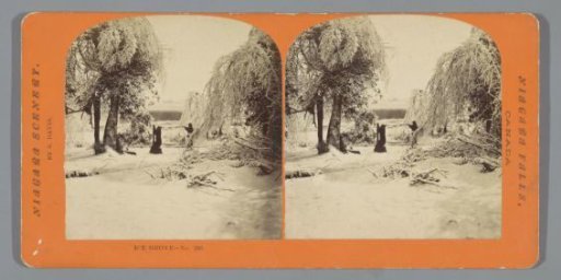 Man shooting at a tied bear in a snowy landscape
