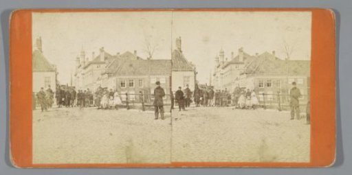 City view with people on a bridge