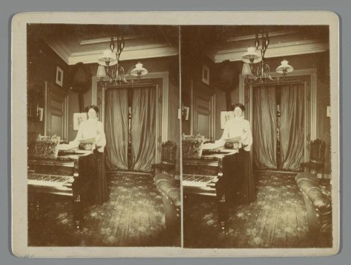 Woman with Sheet Music Beside a Piano