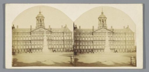 Royal Palace on the Dam and the Monument commemorating the Spirit of the People of 1830 and 1831, called Naatje, Amsterdam