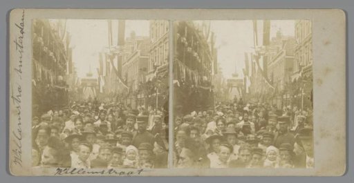 Crowd in the Willemstraat during the coronation festivities of 1898 in Amsterdam