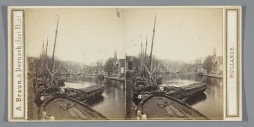 Spaarne, viewed towards the northwest, from the Turfmarkt with the St. Bavo's Church in the distance, Haarlem